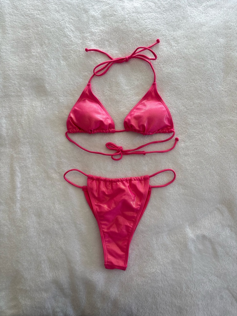 Hot Pink Chrome Tie Bikini Size S. Shein.